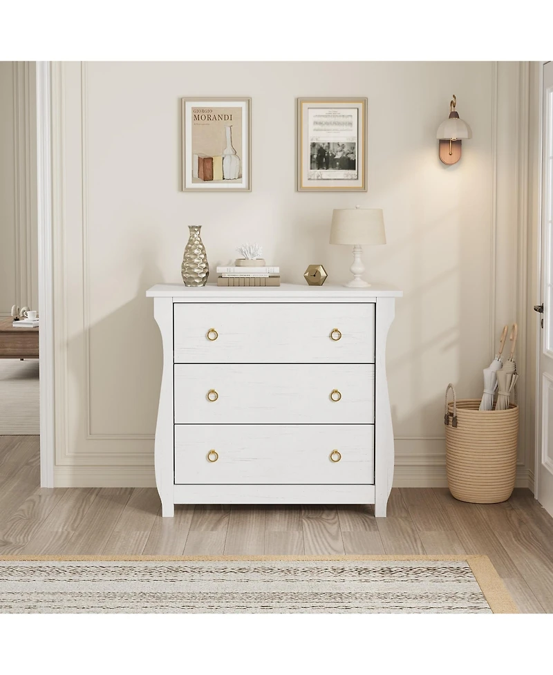 homfan 3 Drawer Dresser, Modern Dresser for Bedroom, Chest of Drawer with Metal Ring Pull Handles, Wooden Storage Cabinet for Living Room