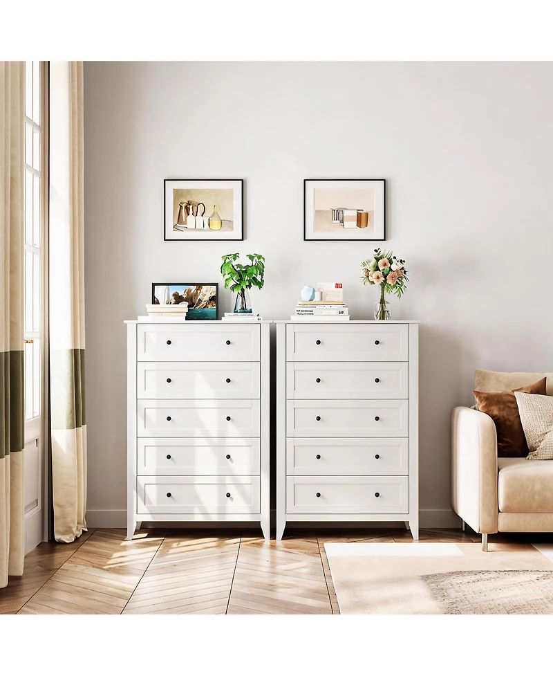 homfan 2 Set of 5 Drawer Dresser for Bedroom, Modern Chest of Drawers with Deep Storage, Wide Storage Organizer Unit for Closet, Living Room