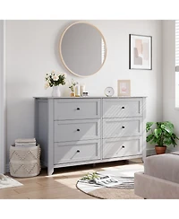 homfan 2 Set of 6 Drawers Dresser for Bedroom, 54" Modern Storage Chest with Painted Finish, Tall Organizer with Deep Drawers for Living Room, Closet