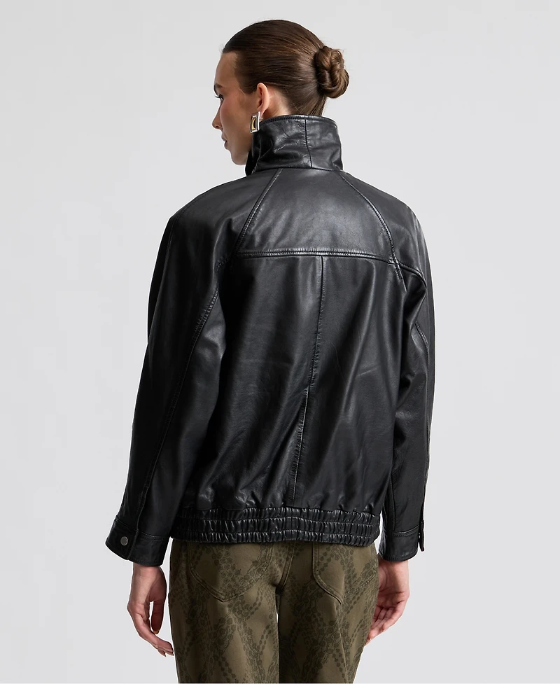 Avec Les Filles Women's Leather Bomber Coat