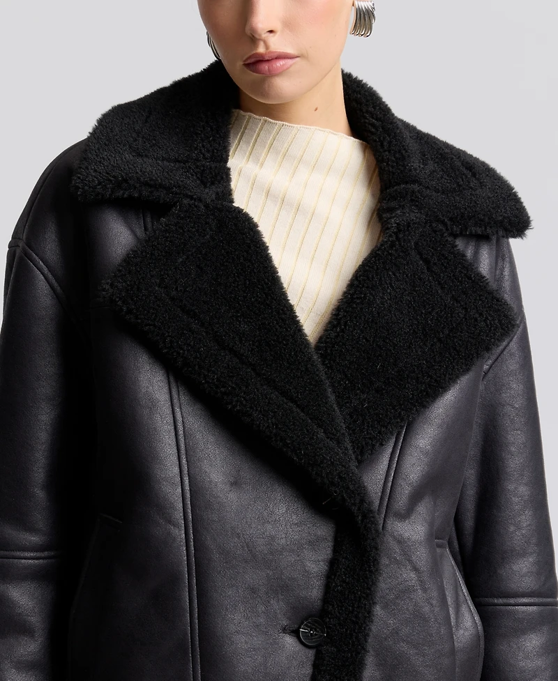 Avec Les Filles Women's Collared Faux Shearling Coat
