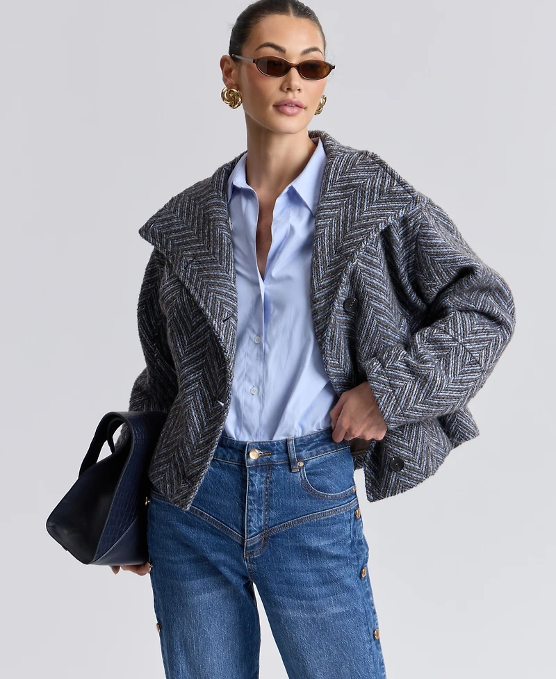 Avec Les Filles Womens Short Funnel Neck Wool Coat