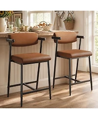 homfan Set of 2 Bar Stools with Arms and Footrest, 26" Metal Counter Height Barstools, Wider Seat and Back for Kitchen Island