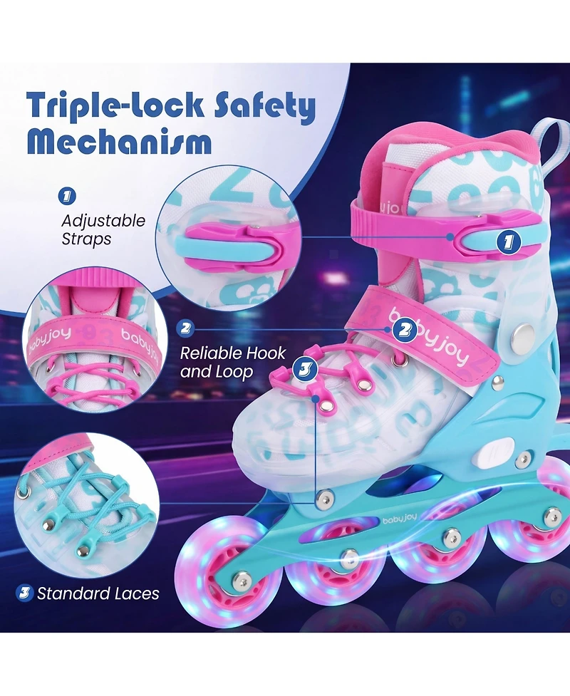 Costway Kids Inline Skates for Boys Girls, Adjustable Illuminating Roller Skates
