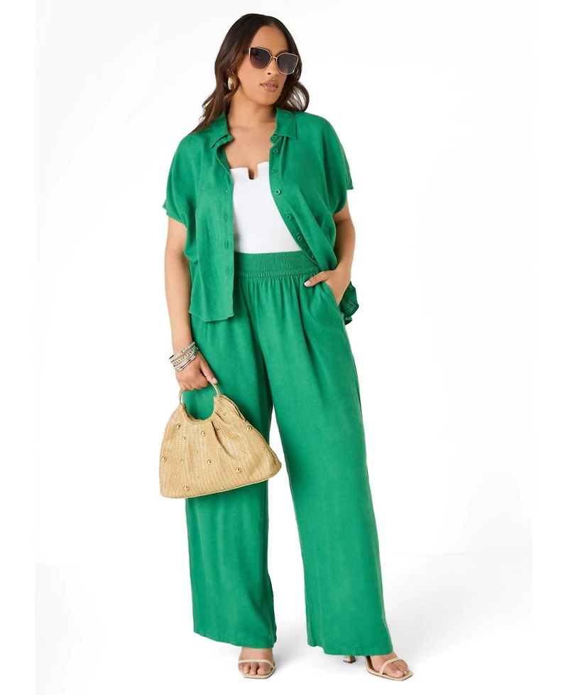 Ashley Stewart Plus Sizes Linen Blend Pull On Pants