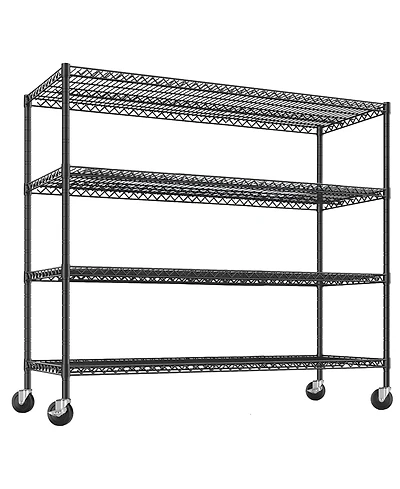 homfan 4 Tier Storage Shelf with Wheels, 75 Inch Heavy Duty Metal Shelving Unit with Adjustable Shelves for Pantry or Kitchen