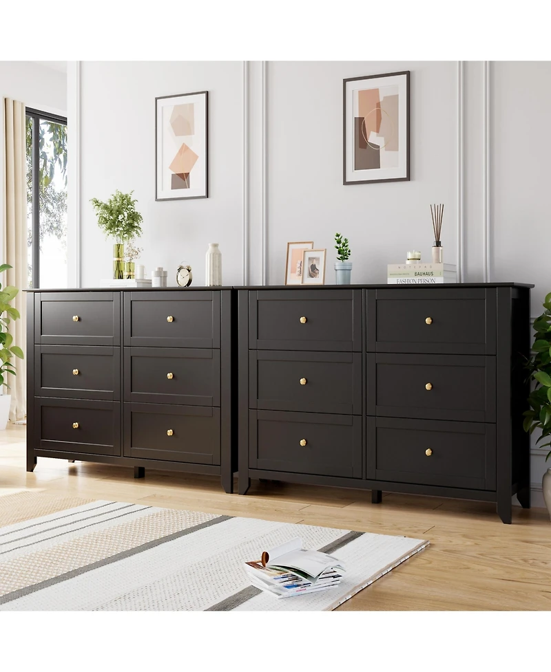homfan 2 Set of 6 Drawers Dresser for Bedroom, 54" Modern Storage Chest with Painted Finish, Tall Organizer with Deep Drawers for Living Room, Closet