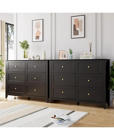 homfan 2 Set of 6 Drawers Dresser for Bedroom, 54" Modern Storage Chest with Painted Finish, Tall Organizer with Deep Drawers for Living Room, Closet