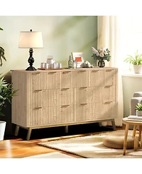 homfan Modern Fluted 7 Drawer Dresser, Wooden Chest with Golden Handles, Iron Base, Storage and Tv Stand for Bedroom, Living Room, Entryway