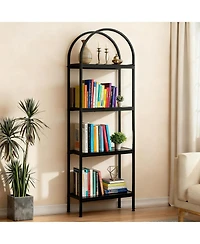 homfan Modern Arched Metal Frame Bookshelf, 4/5-Tier Vertical Storage Shelf with Anti-Tip Straps, Space-Saving Easy-Assembly Home Office Display Rack