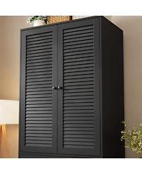 homfan Wooden Wardrobe Armoire with Drawers, 69 Inch Wood Closet with 2 Doors and Hanging Rod for Bedroom