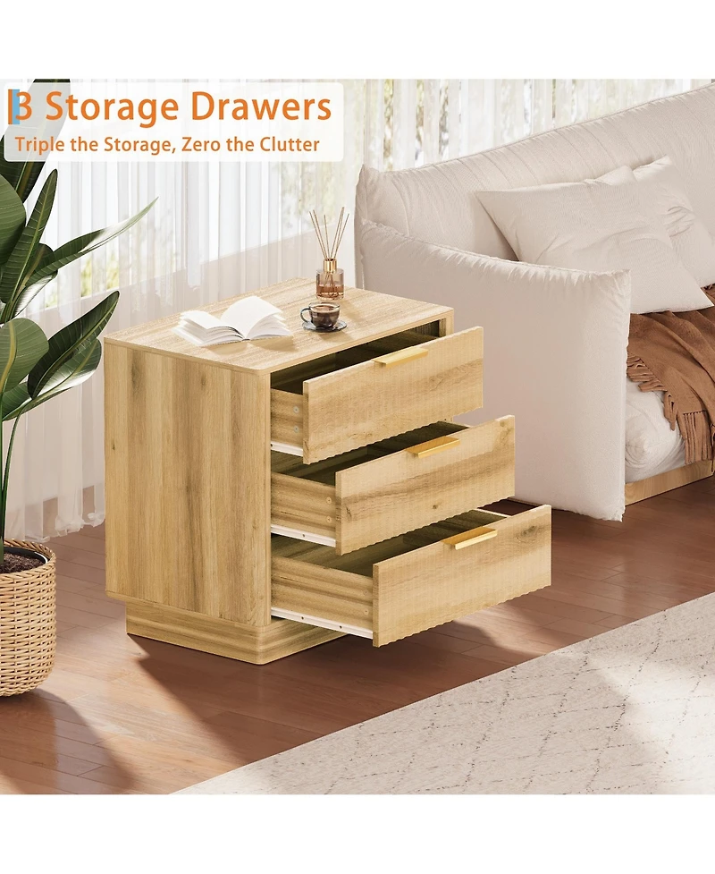 homfan 3 Drawer Dresser, Set of 2 Wood Chest of Drawers with Metal Handles for Bedroom or Living Room, Spacious Bedside Table and End Table