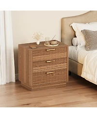 homfan 3 Drawer Dresser, Set of 2 Wood Chest Drawers with Metal Handles for Bedroom or Living Room, Spacious Bedside Table and End