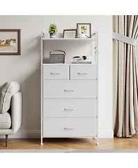 homfan Narrow 5 Drawer Dresser, 47 Inch Fabric Storage Chest with Metal Frame and Shelves for Bedroom or Entryway