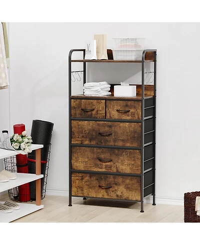 homfan Narrow 5 Drawer Dresser, 47 Inch Fabric Storage Chest with Metal Frame and Shelves for Bedroom or Entryway