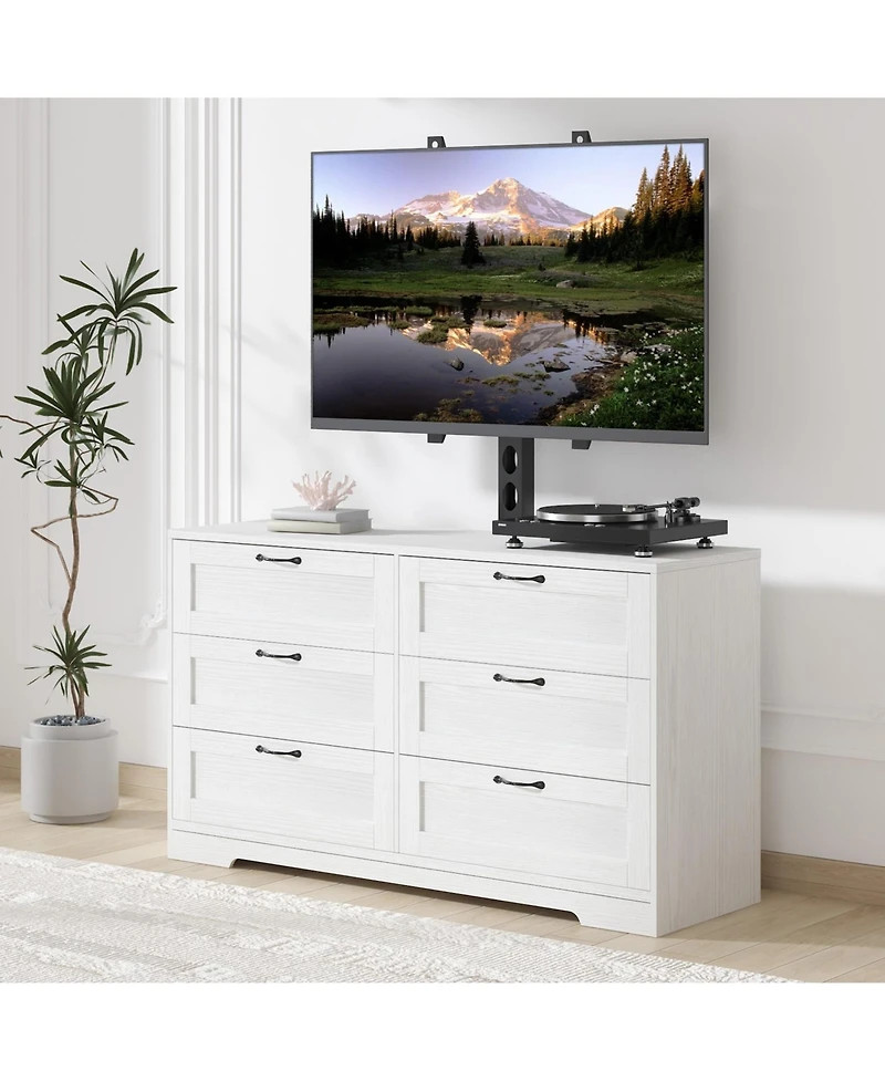 homfan Modern Tv Stand with Height Adjustable Mount, 6 Drawer Storage Dresser, Fits 32-80 Inch TVs, Entertainment Console Table for Bedroom