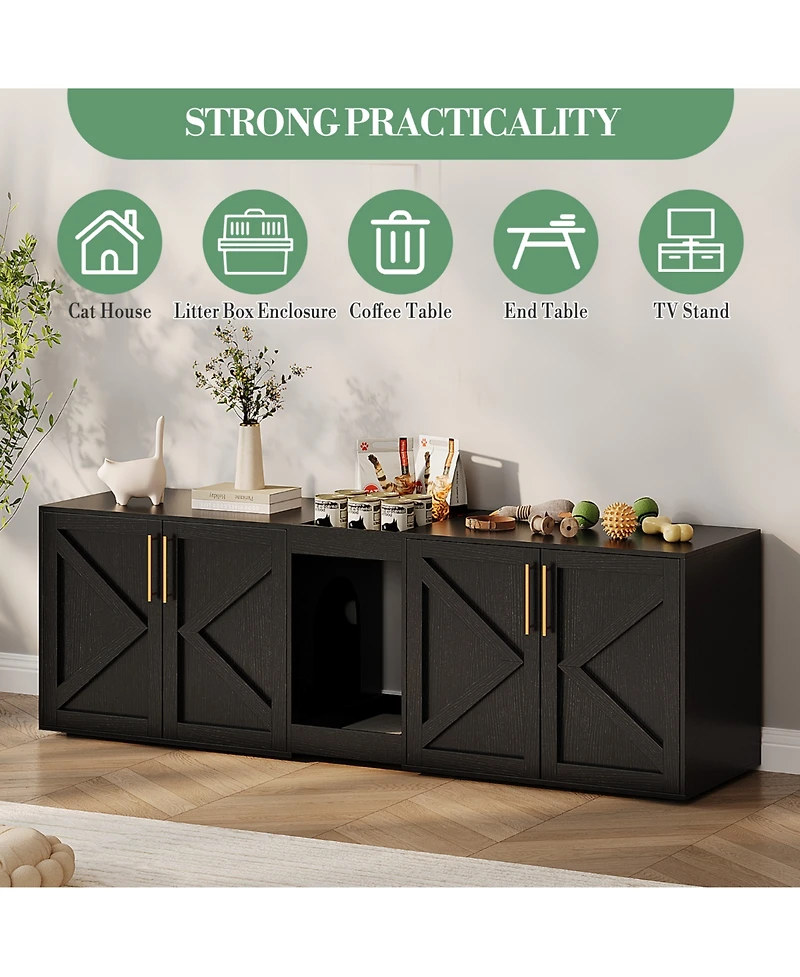 homfan Double Cat Litter Box Enclosure, Spacious Engineered Wood Pet Washroom Cabinet with Vent Holes and Storage Shelf, Easy Assembly