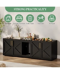 homfan Double Cat Litter Box Enclosure, Spacious Engineered Wood Pet Washroom Cabinet with Vent Holes and Storage Shelf, Easy Assembly