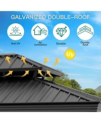 homfan Hardtop Gazebo with Double-Layer Steel Roof and Iron Frame for Patio, Deck, Backyard, Lawn, or Garden