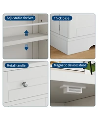 homfan Modern Sideboard Buffet with Drawers, Shelves and Doors - Slim Wooden Credenza for Dining Room, Kitchen, Living Room