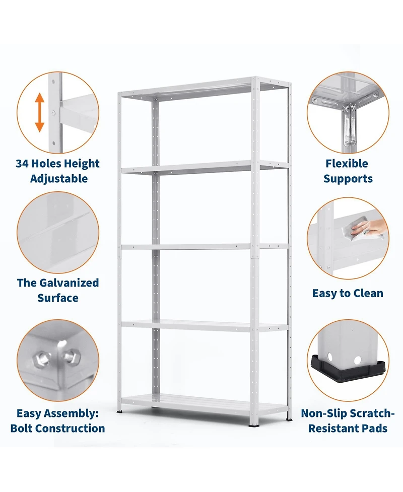homfan 5 Tier Storage Shelf, 68 Inch Heavy Duty Metal Shelving Unit with Adjustable Shelves for Kitchen or Pantry