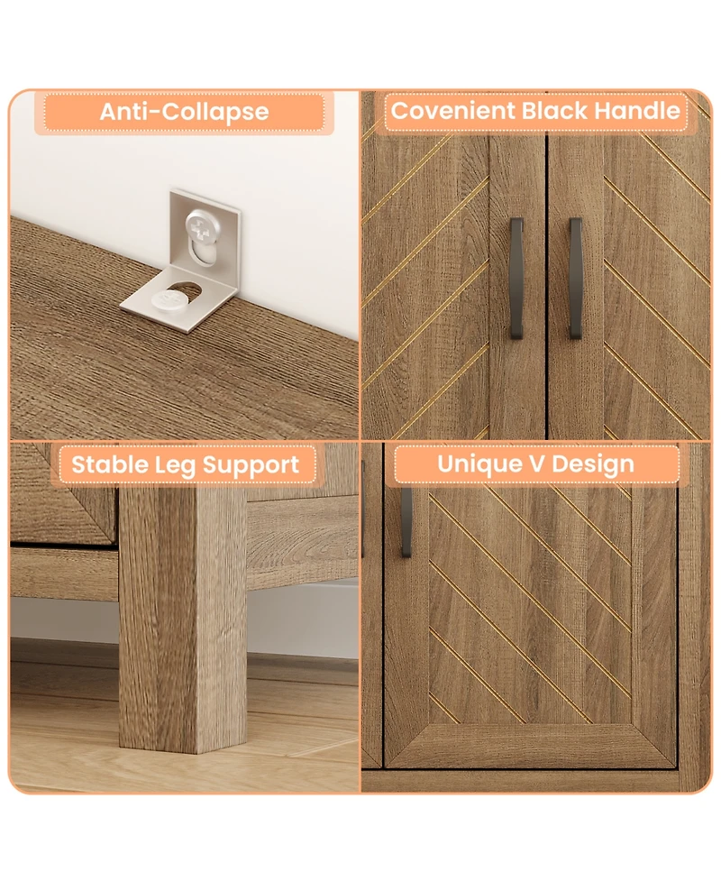 homfan 5-Tier Double-Door Storage Cabinet, Thickened Board Adjustable Shelf Organizer, Anti-Toppling Easy-Assembly Home Display Cabinet