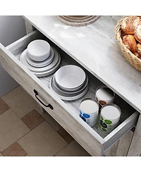 homfan Modern Farmhouse Freestanding Buffet Hutch, Space-Saving Wooden Sideboard with Drawer and Adjustable Shelves for Home Storage