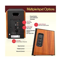 Pyle Powered Bookshelf Speakers with Bluetooth, 80W Stereo Audio System, Arc, Optical and Subwoofer Output Pair