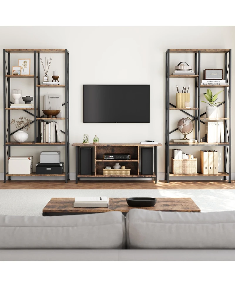 Industrial 5-Tier Bookshelf - Rustic Wood and Metal Bookcase with Spacious Open Shelves, Farmhouse Standing Storage Rack for Living Room, Bedroom