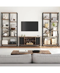 Industrial 5-Tier Bookshelf - Rustic Wood and Metal Bookcase with Spacious Open Shelves, Farmhouse Standing Storage Rack for Living Room, Bedroom