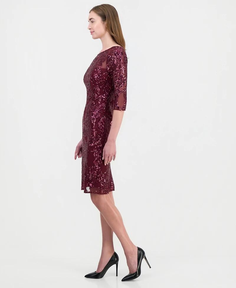 Tahari Asl Women's Beaded 3/4-Sleeve Sheath Dress