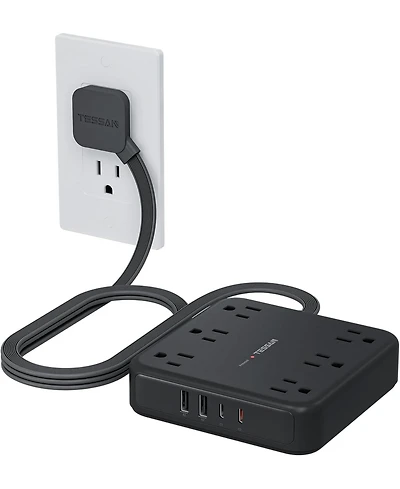 Tessan Extension Cord with Fast Charger, Surge Protector Power Strip with 6 Outlets and 4 Usb Ports (2 Usb C), 2100 Joules Protection, Flat Plug