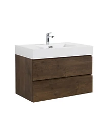 Sillysis Walnut Floating Bathroom Vanity with Double Soft Close Drawers, Handle-Free Design and Large Storage for Modern Bathrooms