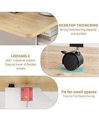 homfan Folding Drop Leaf Table, 2-Tier Storage Shelf with Lockable Casters, Heavy Duty Multi-use Home Dining and Writing Desk