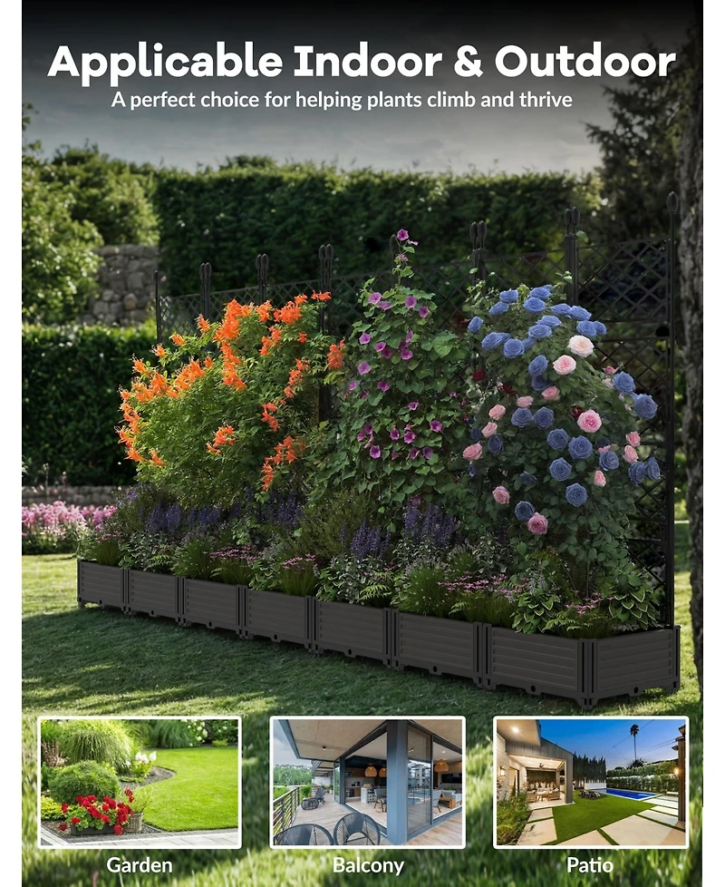 homfan Multi-Functional Raised Garden Bed with Trellis, Weatherproof Planter Box Water System, Easy Assembly Outdoor Planting Container