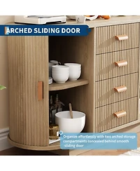 homfan Fluted Sideboard Cabinet with 4 Drawers and 2 Arched Sliding Doors, Multi-Functional Storage Console for Dining and Living Room