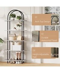 homfan Arched Bookshelf with 5-Tier Shelves, Industrial Open Bookcase for Living Room Home Office
