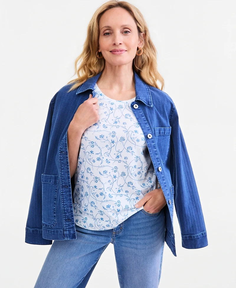 Style & Co Women's Vine Flora Curved-Hem T-Shirt, Macy's Exclusive