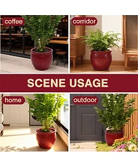 Yobtop Handmade Ceramic Flower Pot Set of 3 - 15/12/10 Inch, Floral Embossed, Indoor/Outdoor, Breathable Clay