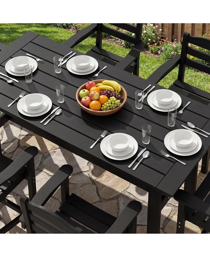 Homsee 71-Inch Hdpe Dining Set with 6 Arm Chairs - All-Weather Resin Patio Table Umbrella Hole