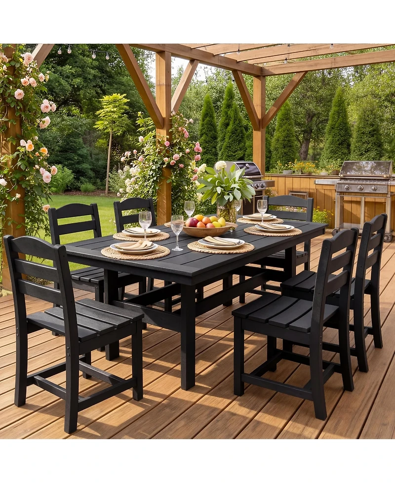 Homsee 71-Inch Hdpe Dining Set with 6 Side Chairs - All-Weather Resin Patio Table Umbrella Hole