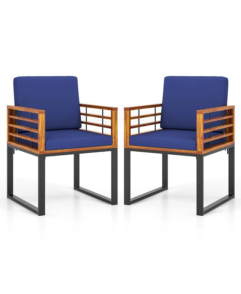 Sugift Acacia Wood Outdoor Dining Chairs Set of 2 with Soft Cushions