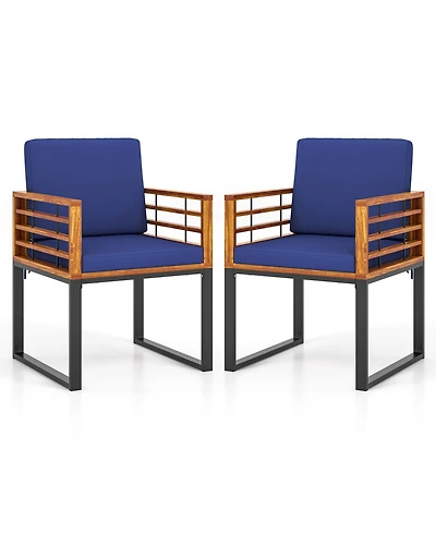 Sugift Acacia Wood Outdoor Dining Chairs Set of 2 with Soft Cushions