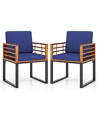 Sugift Acacia Wood Outdoor Dining Chairs Set of 2 with Soft Cushions