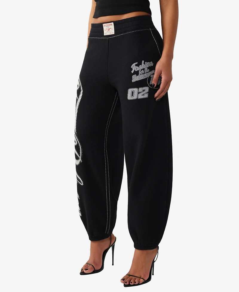 True Religion Women's Big T Crystal Baggy Jogger Pants