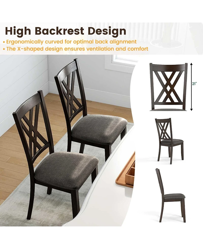 Sugift Linen Fabric Upholstered Wooden Dining Chair Set of 2 with Rubber Wood Frame for Dining Room