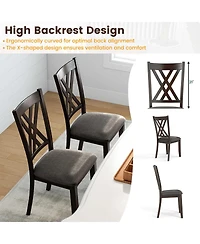 Sugift Linen Fabric Upholstered Wooden Dining Chair Set of 2 with Rubber Wood Frame for Dining Room