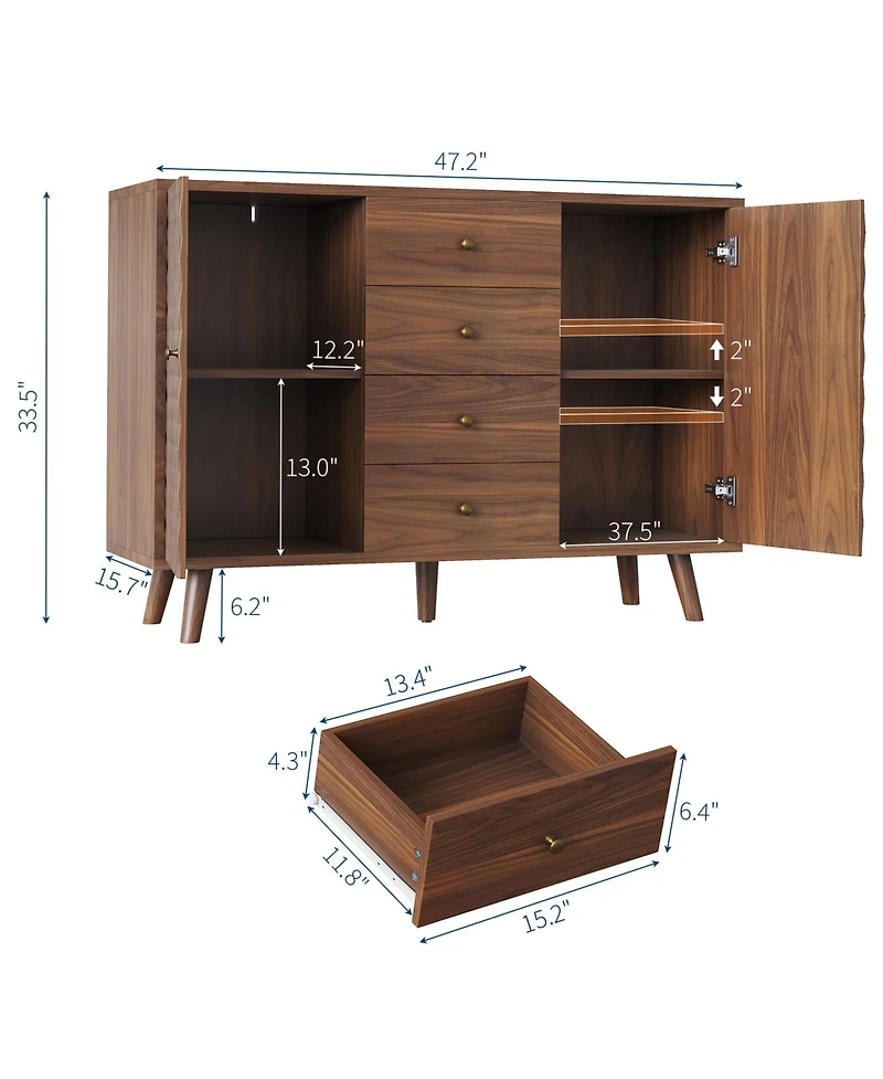 homfan Versatile Storage Sideboard Buffet Cabinet - Fluted Design, Sliding Door, Adjustable Shelf - Dining Room, Kitchen, Hallway Organizer