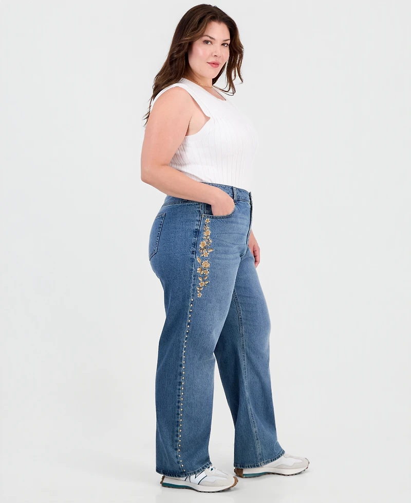And Now This Trendy Plus Embroidered Studded Jeans, Macy's Exclusive