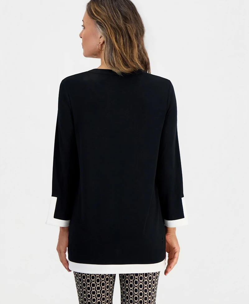 Jm Collection Petite Solid 3/4-Sleeve Splitneck Side-Slit Tunic, Macy's Exclusive